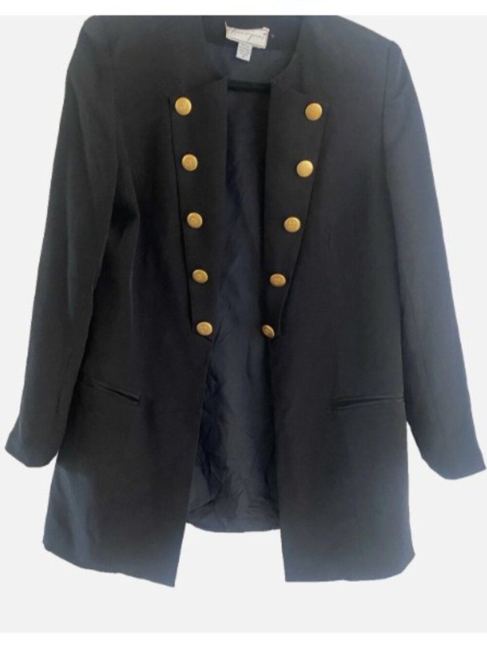 VINTAGE JEREMY SPENSER Black 100% Silk Gold Button Military Blazer Jacket Size 8